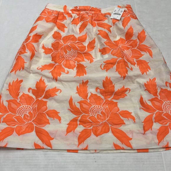 J Crew Skirt Womens 2 White Neon Orange Embroidered Floral Pencil Tropical Beach - Picture 3 of 9